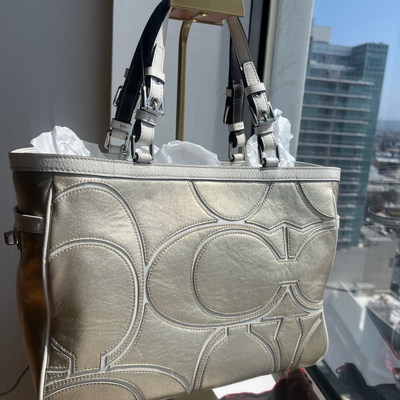 Coach Gold Tote Rhinestone Studded Shoulder Bag - Picture 5 of 13